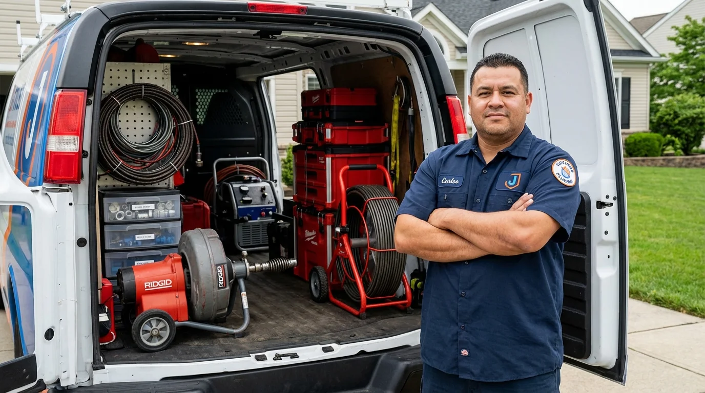 Professional drain cleaning equipment and Johns Plumbing LLC plumber in Mineville
