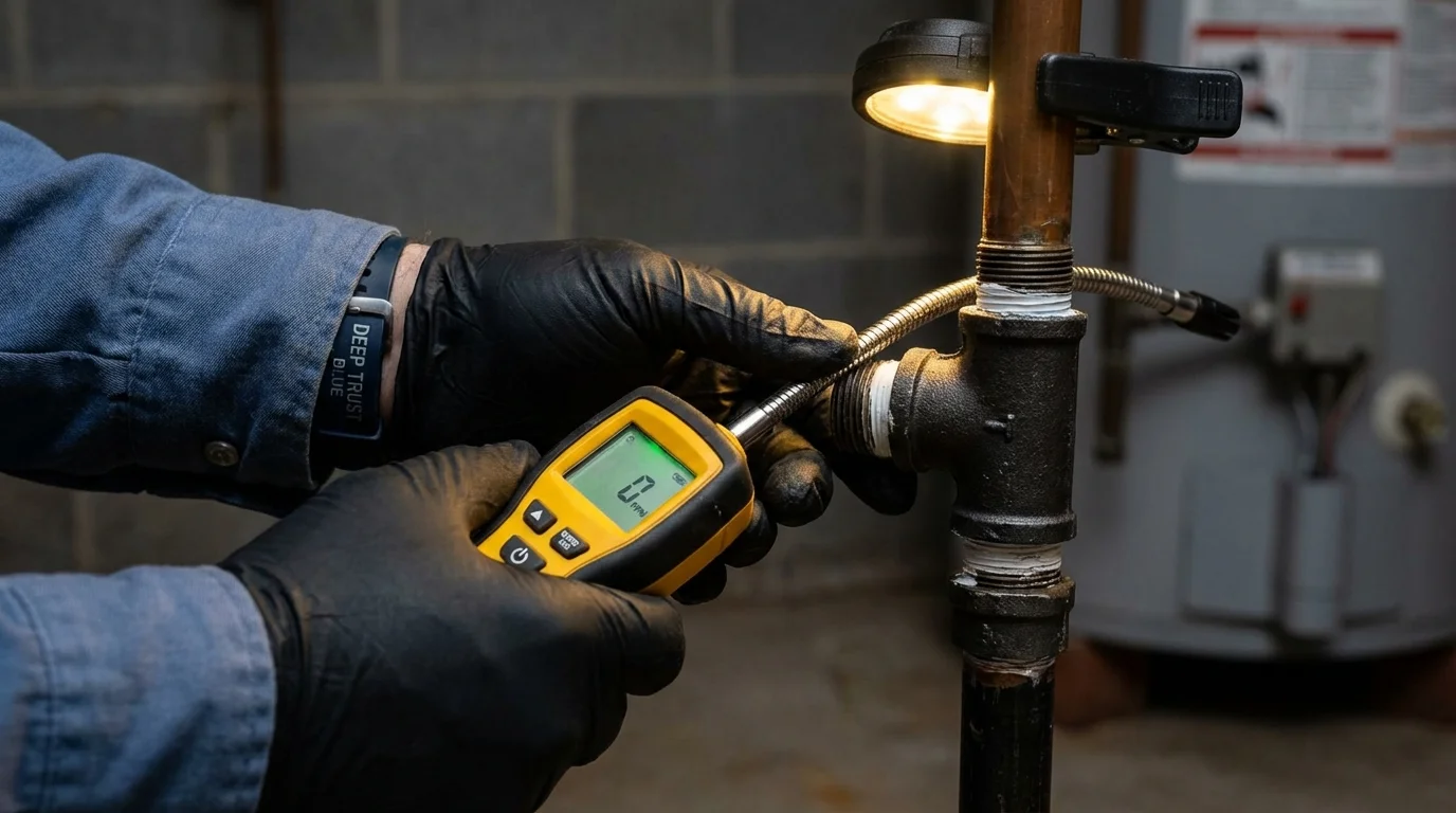 Gas leak detection with electronic sniffer by Johns Plumbing LLC in Mineville