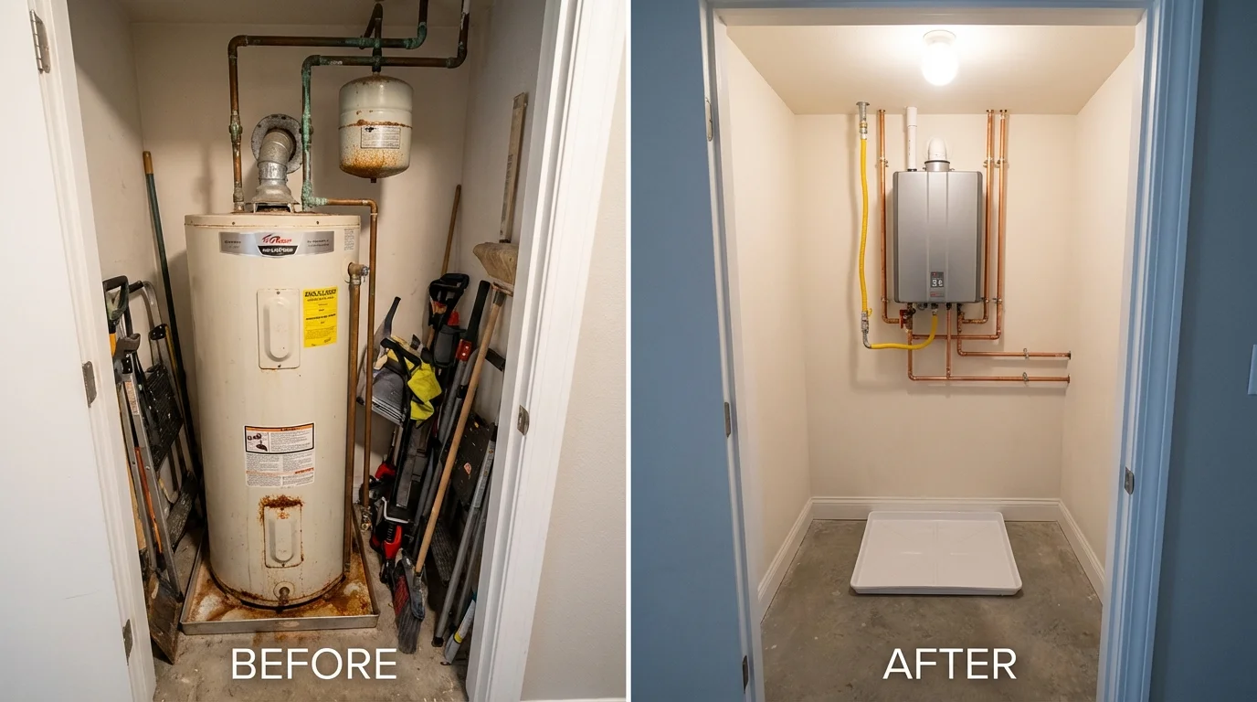Tank water heater versus wall-mounted tankless unit comparison for Mineville, NY homeowners