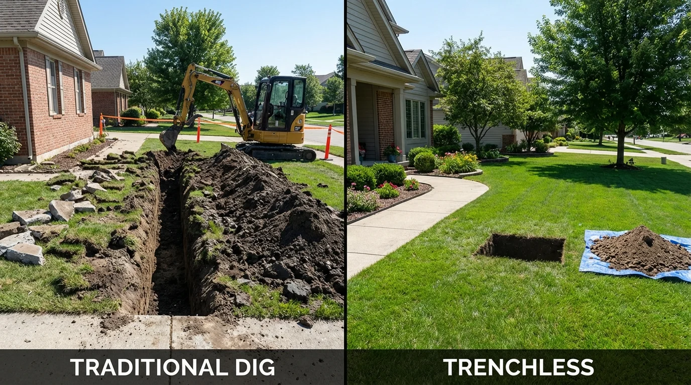 Trenchless sewer repair with minimal yard damage versus traditional excavation in Mineville, NY